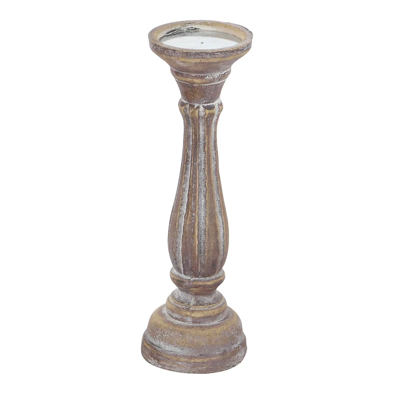 Brown Wood Traditional Candle Holder Set