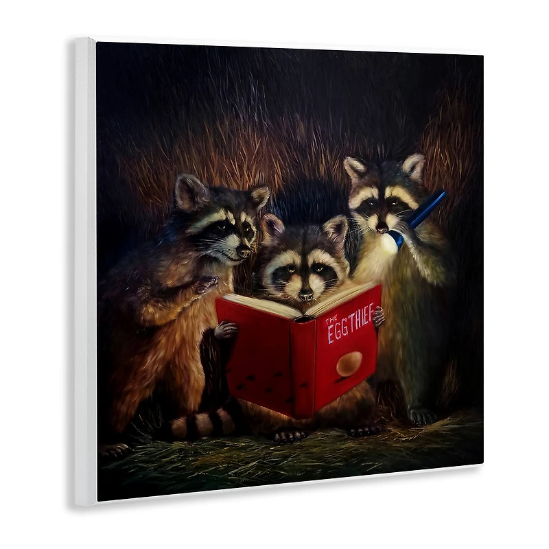 Stupell Industries Fun Raccoon Trio Reading Book Wall Plaque Art
