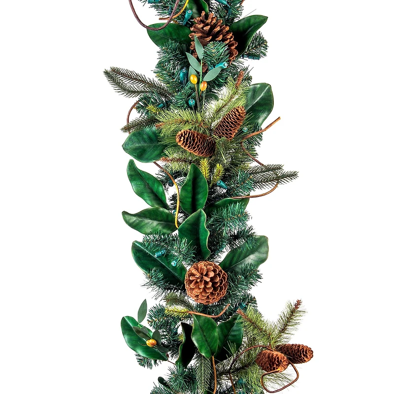 Village Lighting 9ft. Pre-Lit LED Magnolia Leaf Garland