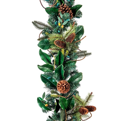 Village Lighting 9ft. Pre-Lit LED Magnolia Leaf Garland