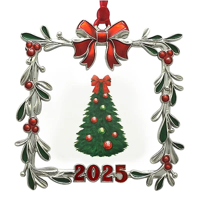 2.5" x 2.5" Silver Mistletoe & Bow 2025 Ornament Frame by Studio Décor®
