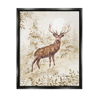 Stupell Industries Elk Snow Covered Forest Black Framed Floater Canvas Wall Art