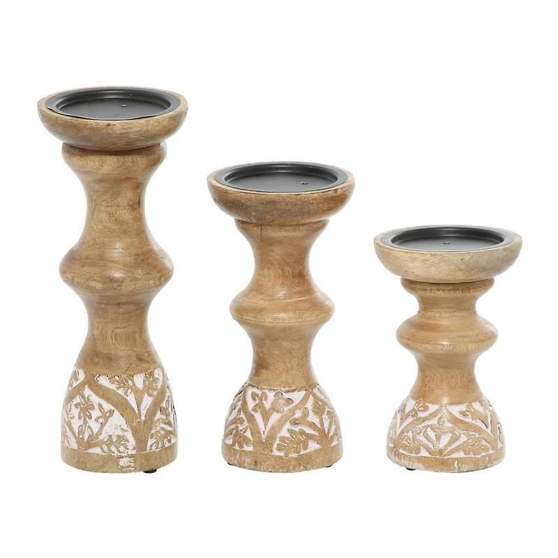 Brown Mango Wood Country Candle Holder Set