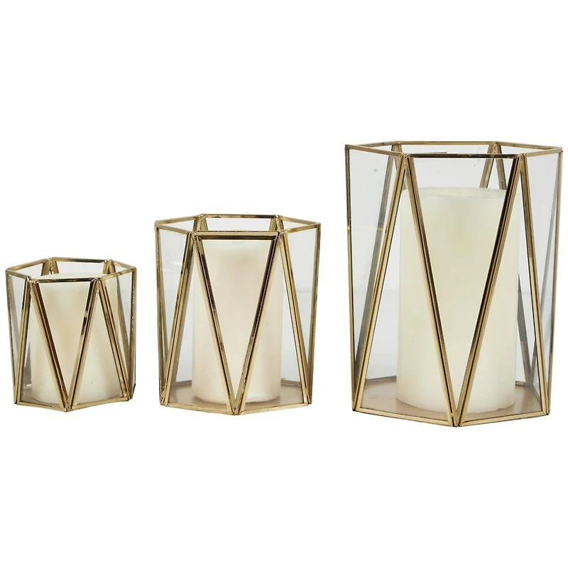 CosmoLiving by Cosmopolitan Gold Geometric Hexagon Candle Lantern Set