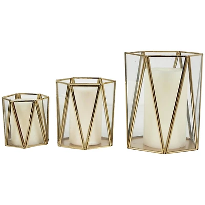 CosmoLiving by Cosmopolitan Gold Geometric Hexagon Candle Lantern Set