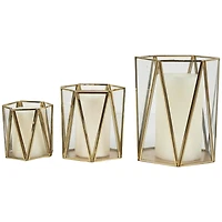 CosmoLiving by Cosmopolitan Gold Geometric Hexagon Candle Lantern Set