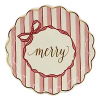 8" Pink & White Merry Ceramic Plate by Ashland®