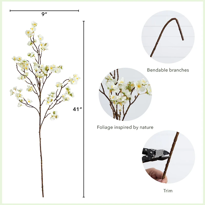 41" White Cherry Blossom Flower Stems, 3ct.