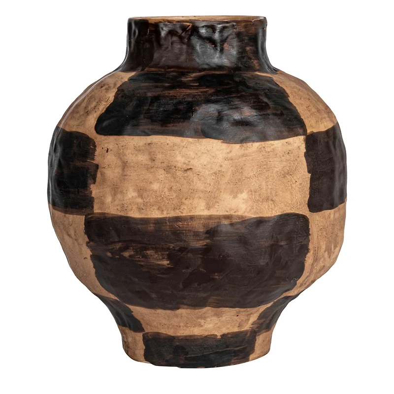 Hello Honey® 10" Black & Cream Hand-Painted Stoneware Vase with Reactive Glaze