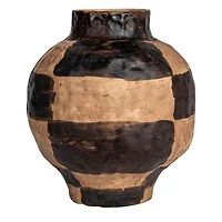 Hello Honey® 10" Black & Cream Hand-Painted Stoneware Vase with Reactive Glaze