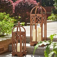 Glitzhome® Farmhouse Natural Wooden Church Window Frame Lanterns, 2ct.