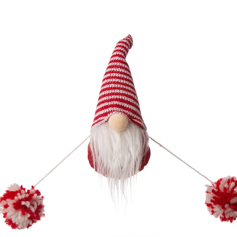 Glitzhome® 6ft. Red & White Fabric Christmas Gnome Garland