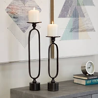 Black Aluminum Modern Candle Holder Set, 15'' & 19''