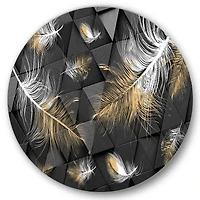 Designart - White and Gold Feathers On Triangular