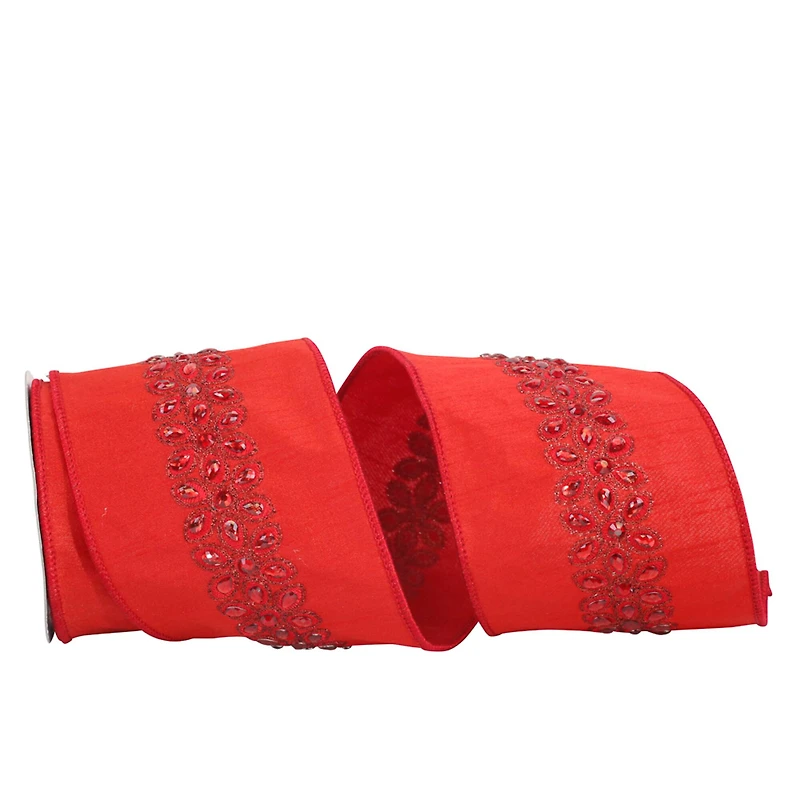 JAM Paper 4" x 5yd. Dupioni Wired Edge Beaded Embroidered Ribbon