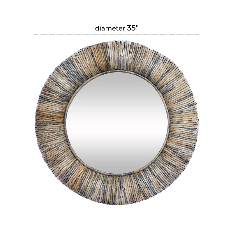 35" Gray Temper Border Coastal Style Round Wall Mirror