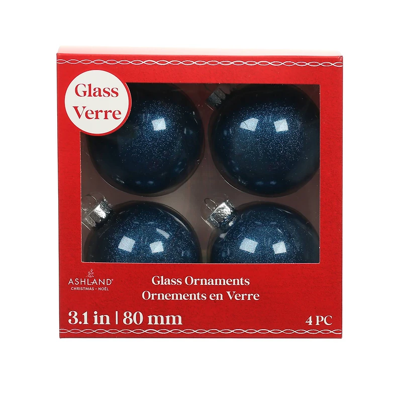 4 Pack 3.1" Glitter Glass Ball Ornaments by Ashland