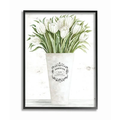 Stupell Industries White Tulip Bouquet in Parisian Vase with Ebony Frame Wall Accent