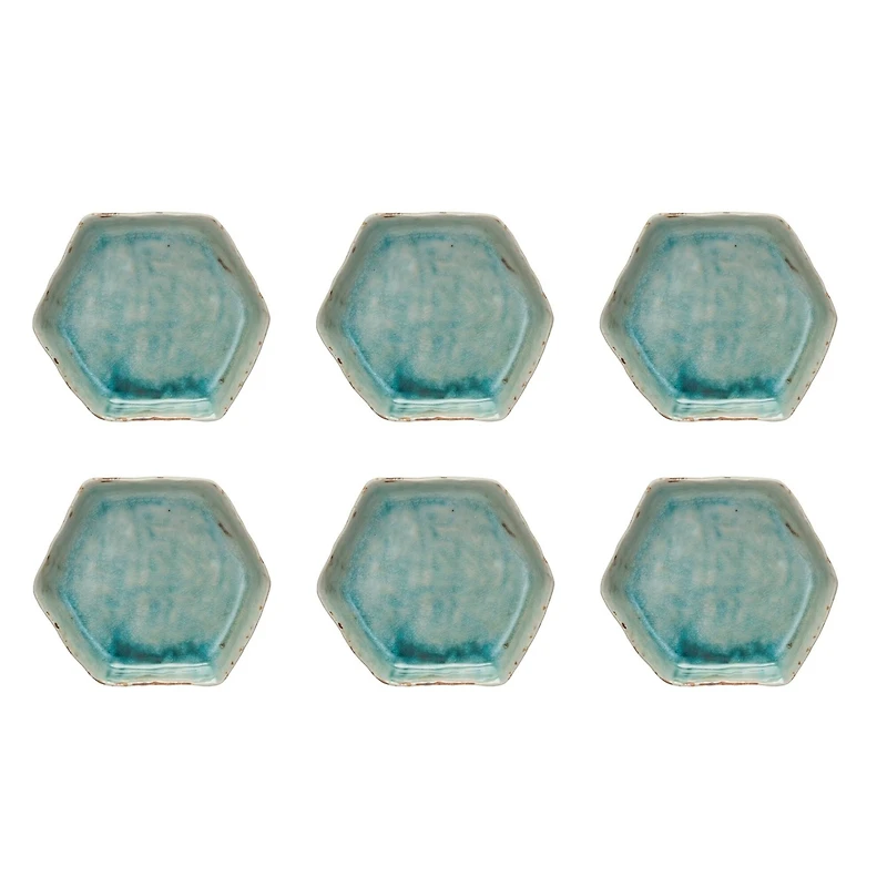 Hello Honey® Aqua Reactive Crackle Glaze Stoneware Hexagon Plates, 6ct.