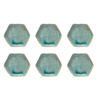 Hello Honey® Aqua Reactive Crackle Glaze Stoneware Hexagon Plates, 6ct.