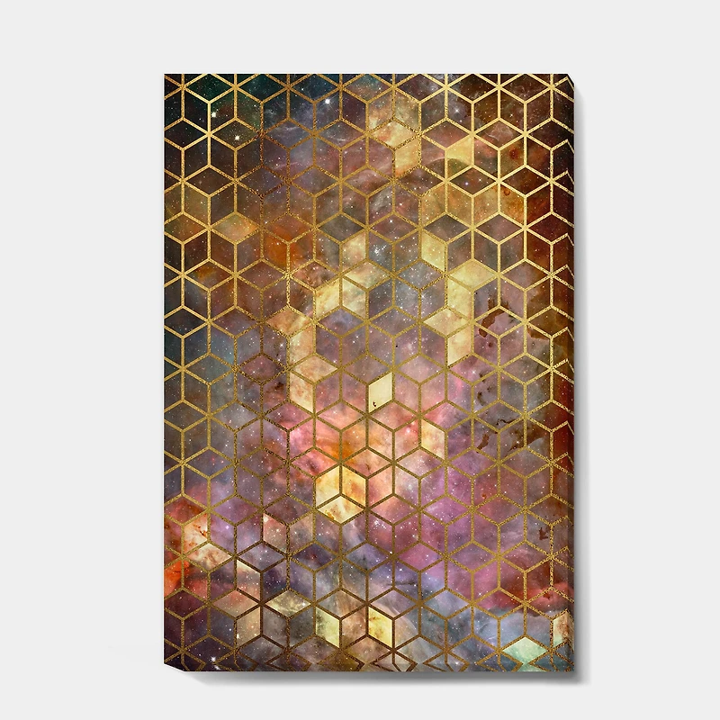 Designart - Yellow Cubes on Nebula Background