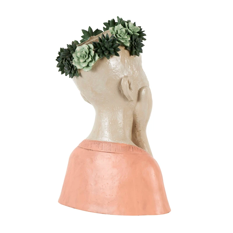 17" Woman Bust Planter with Succulent Crown