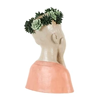 17" Woman Bust Planter with Succulent Crown