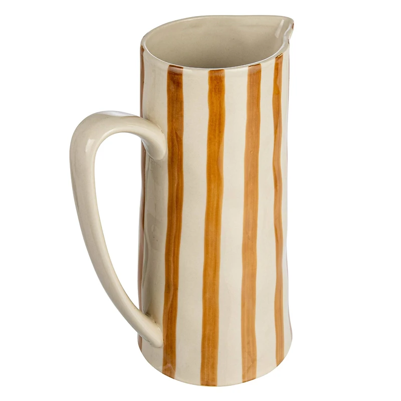Hello Honey® 9" Cream & Orange Hand-Painted Stoneware Pitcher