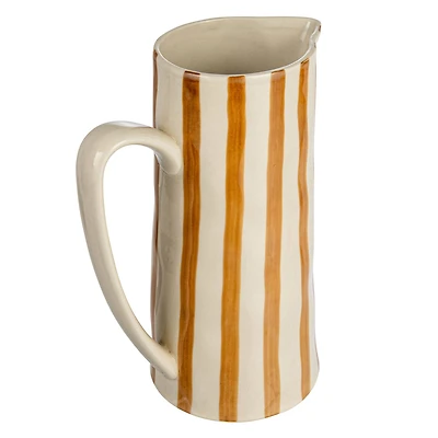 Hello Honey® 9" Cream & Orange Hand-Painted Stoneware Pitcher