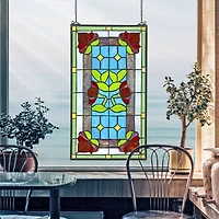 Design Toscano 24" Red Anemone Tiffany-Style Stained Glass Window Hanging Décor