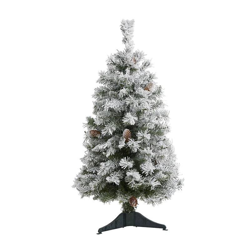 3ft. Unlit Flocked White River Mountain Pine & Pinecones Artificial Christmas Tree