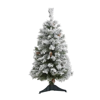 3ft. Unlit Flocked White River Mountain Pine & Pinecones Artificial Christmas Tree