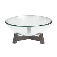 9" Clear Glass Serving Bowl with Bronze Hammered Y-Shaped Stand