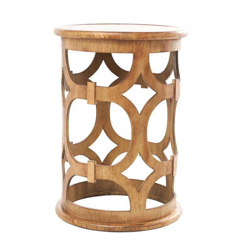 Brown Wood Open Frame Geometric Accent Table with Circular Cutouts