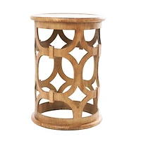 Brown Wood Open Frame Geometric Accent Table with Circular Cutouts