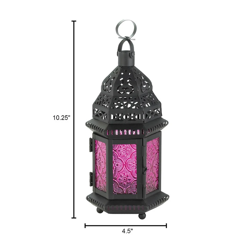 10.25" Mulberry Glass Moroccan Style Hanging Candle Lantern
