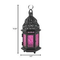 10.25" Mulberry Glass Moroccan Style Hanging Candle Lantern