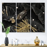 Designart - Black and Gold Tropical Leaves III