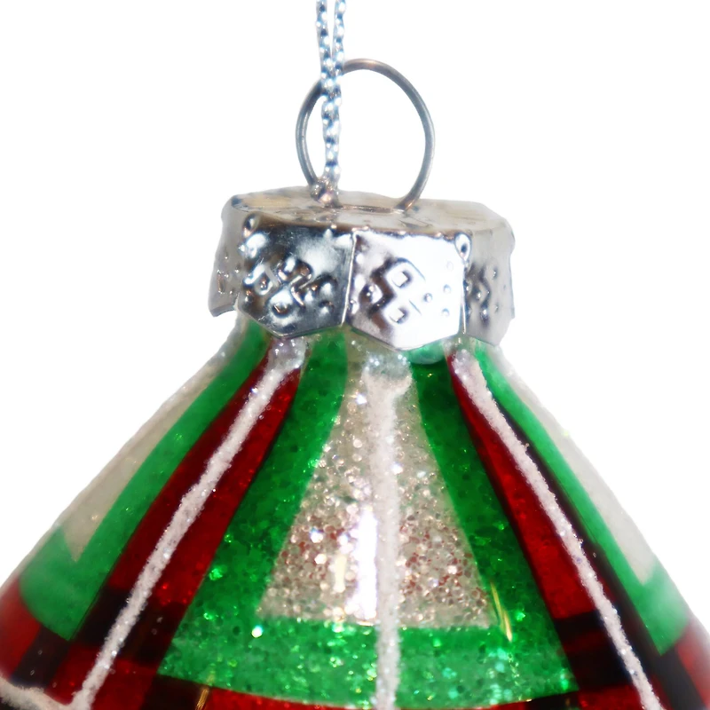 5.75" Red & Green Glitter Plaid Glass Teardrop Ornament by Ashland®