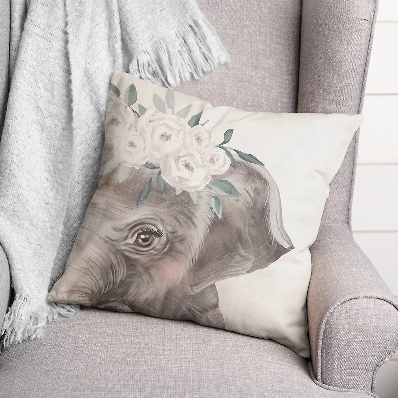 Floral Elephant 18" x 18" Indoor/Outdoor Pillow