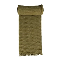 Hello Honey® 108" Green Woven Cotton Table Runner with Metallic Gold Thread & Fringe