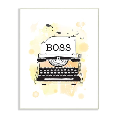 Stupell Industries Vintage Yellow Typewriter Boss Text Abstract Splash Wall Plaque