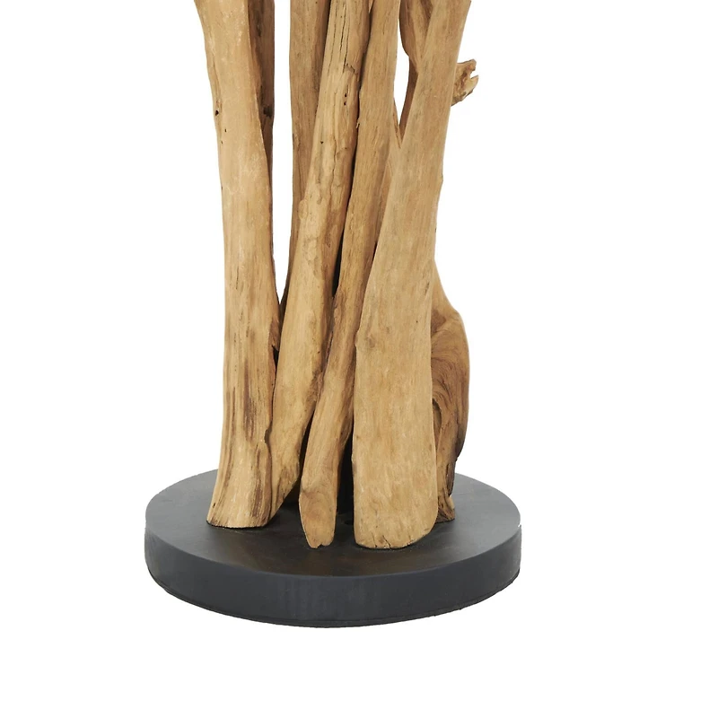 31" Brown Teak Wood Handmade Tall Tree Branch Floor Candle Holder with Black Metal Accents