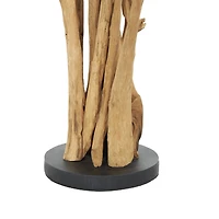 31" Brown Teak Wood Handmade Tall Tree Branch Floor Candle Holder with Black Metal Accents