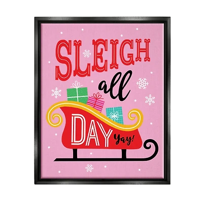 Stupell Industries Sleigh All Day Bold Gift Sled Framed Floater Canvas Wall Art
