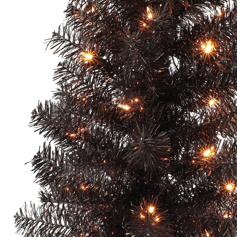 4.5ft. Pre-Lit Black Tinsel Artificial Christmas Tree, Clear Lights