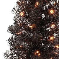 4.5ft. Pre-Lit Black Tinsel Artificial Christmas Tree, Clear Lights