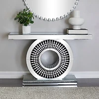 Silver Wood Mirrored Crystal Console Table 47" x 16" x 30"