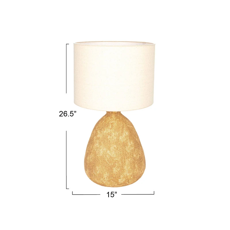 Hello Honey® 26.5" Beige Round Textured Stoneware Table Lamp with Natural Linen Shade