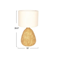 Hello Honey® 26.5" Beige Round Textured Stoneware Table Lamp with Natural Linen Shade